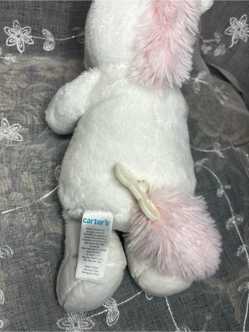 Carter's White Plush Unicorn with Pink Ears and Silver Horn
